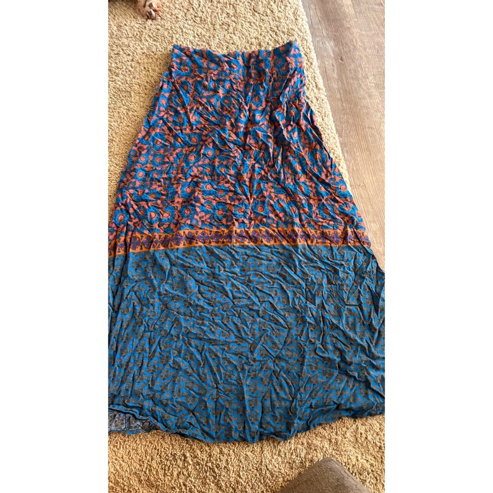 Natural Life Blue Floral Paisley Mixed Print Maxi Skirt Boho Waist Large